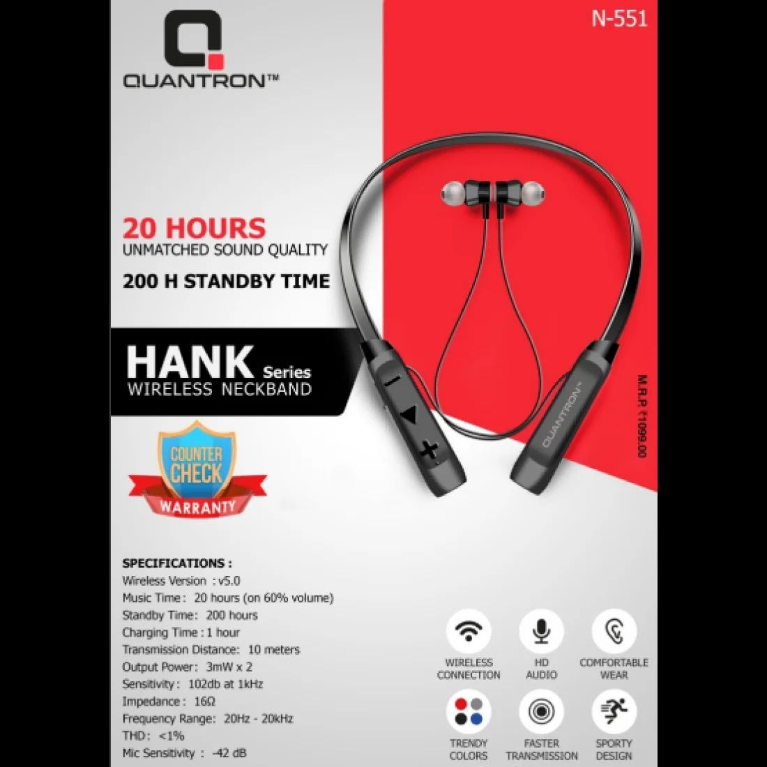 Quantron N-551 Wireless Neckband Earphones