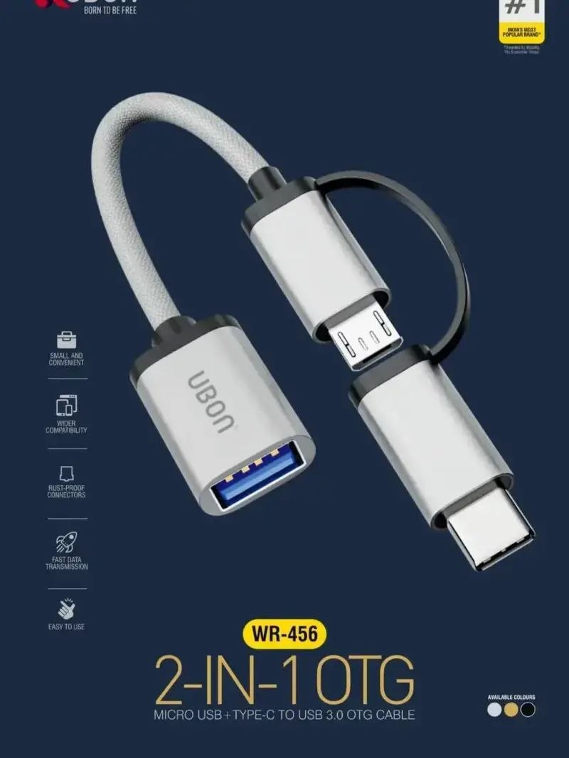 UBON WR-456 – 2-in-1 OTG Cable | Micro USB + Type-C to USB 3.0 | Fast Data Transfer, Rust-Proof Connectors